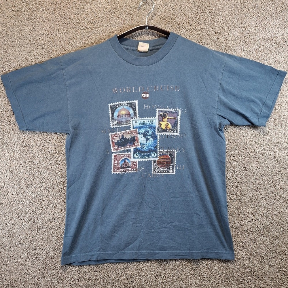 Princess Cruises T Shirt Blue World Cruise Stamp Graphic Vintage 90s Souvenir T
